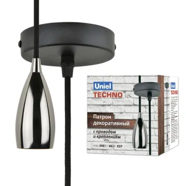 Патрон декоративный DLC-T-S32/E27 TS/1M/BL PEARL BLACK Techno с проводом (1м) и креплением Материал алюминий Цвет черный жемчуг