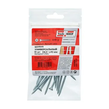 Шуруп универсальный 4х40 потайная головка, остроконечный, оцинкованный (15шт) - пакет