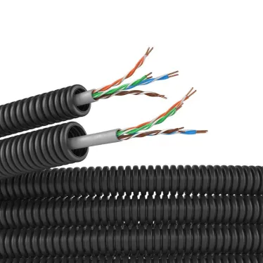 Электротруба ПНД гибкая гофрированная д. 16 мм, цвет черный, с кабелем витая пара 5EU/UTP нг(А)-HF, 50 м