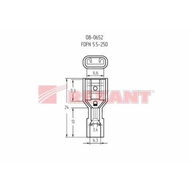 Клемма плоская полностью изолир в нейлоне РПи-м(н) 6.0-(6.3) РпИм-н 6-7-0,8 гнездо 6.6 мм, 4-6 кв мм, REXANT