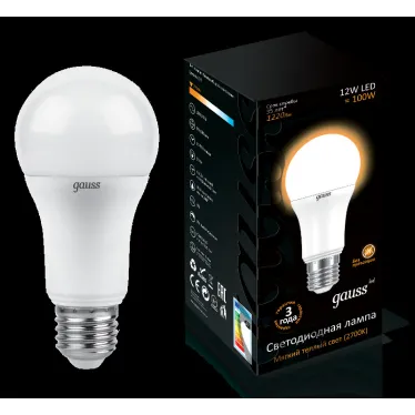 Лампа светодиодная LED 12 Вт 1150 лм 3000К А60 груша теплый E27 AC 220В Black Gauss