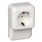 ПРИМА Розетка наружная с заземлением плинтусная 250В 16А со шторками белая монтажная пластина
