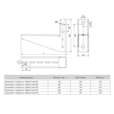 Кронштейн с опорой основание 200мм (2мм)