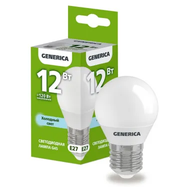 Лампа светодиодная G45 шар 12Вт 230В 6500К E27 GENERICA