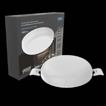 Светильник светодиодный ДВО 18 Вт 1800 лм 4000К AC 220В IP20 круг D120х27мм монт d106мм Пластик безрамочный Frameless Gauss