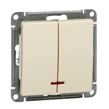 W59 Выключатель двухклавишный с подсв. 10АХ, механизм, слоновая кость