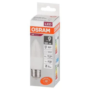 Лампа светодиодная LED 7 Вт E27 4000К 560Лм свеча 220 В (замена 60Вт) OSRAM