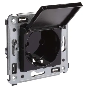 Avanti Розетка с крышкой в стену, 2P+E, ''Черный квадрат''