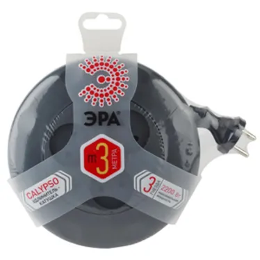 Удлинитель (черный) рулетка, без заземл, 2x0.75мм2, 3гн, 3м (10/600) UR-3-3 м-B