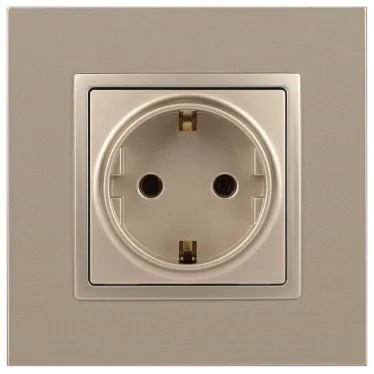 Розетка 2P+E Schuko со шторками, 16А-250В, Эра Elegance, шампань, 14-2102-04