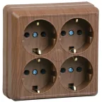ОКТАВА Розетка четырехместная наружная с заземлением дуб