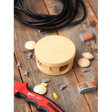 Коробка распаячная КМР-040-039 с крышкой (93х43) 4 мембранных ввода светлое дерево IP54 PROxima