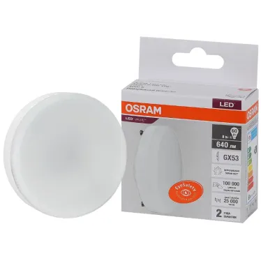 Лампа светодиодная LED 8 Вт GX53 4000К 640Лм таблетка 220 В (замена 60Вт) OSRAM