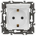 Розетка 2P+E Schuko со шторками с крышкой, 16А-250В, Эра Elegance, белый, 14-2103-01