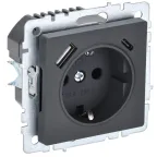 BRITE Розетка с заземлением с защитными шторками 16А с USB A+C 18Вт РЮш11-1-БрГ графит