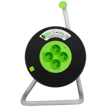 Удлинитель силовой на катушке пластик 4 розетки без заземления 20м ПВС 2x1.5мм2 GREEN LINE KAT-2x1.5-20m Greenline ЭРА