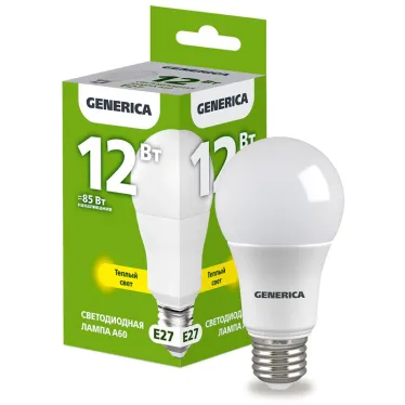 Лампа светодиодная A60 груша 12Вт 230В 3000К E27 GENERICA