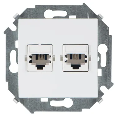 15 Розетка телефонная двойная RJ11 винтовой зажим белый