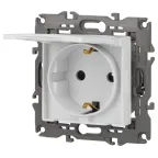 Розетка 2P+E Schuko со шторками с крышкой, 16А-250В, Эра Elegance, белый, 14-2103-01