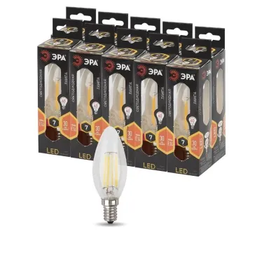 Лампа светодиодная филаментная F-LED B35-7W-827-E14 (филамент, свеча, 7Вт, тепл, E14 (10/100/2800)