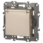 Розетка 2P+E Schuko со шторками с крышкой, 16А-250В, Эра Elegance, шампань, 14-2103-04