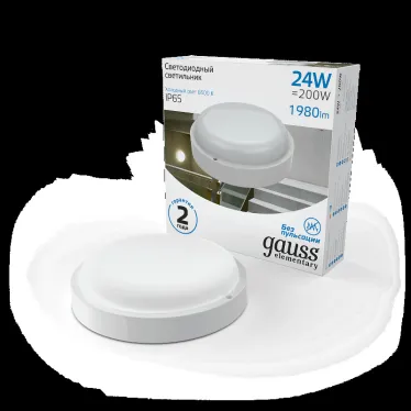 Светильник светодиодный ДБП 24 Вт 1980 лм 6500К AC 220В Белый IP65 круг D210х52мм Пластик ЖКХ Elementary Gauss