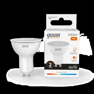 Лампа светодиодная LED 9 Вт 640 лм 3000К софит MR16 теплый GU10 AC 220В Elementary Gauss
