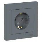Розетка ATLASDESIGN с заземлением со шторками 16А в сборе грифель