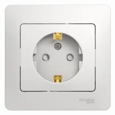 GLOSSA Розетка с заземлением со шторками в сборе белая