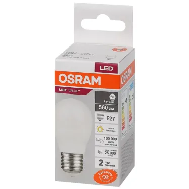 Лампа светодиодная LED 7 Вт E27 3000К 560Лм шарик 220 В (замена 60Вт) OSRAM