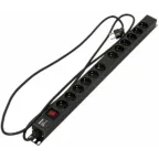 Блок розеток вертикальный, 18 розеток Schuko, амперметр, кабель питания 3м (5х6.0мм2) с вилкой IEC 60309 16А, 380В, корпус алюминий, черный