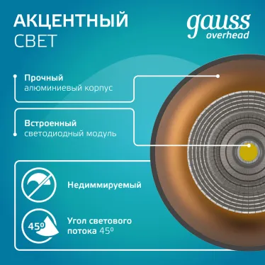 Светильник светодиодный накладной/подвесной HD035 12W (черный/золото) 4100K 79*200мм 1/10 | HD035 | Gauss