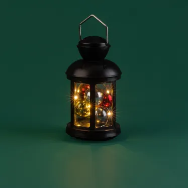 Декоративный фонарь с шариками 12х12х20,6 см, черный корпус, теплый белый цвет свечения | 513-061 | NEON-NIGHT