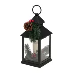 Декоративный фонарь со свечкой и шишкой, черный корпус, размер 10,7x10,7x23,5 см, цвет теплый белый | 513-047 | NEON-NIGHT