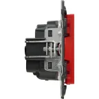 Valena LIFE Розетка силовая 2К+З 16А 250В со шторками безвинтовые зажимы с лицевой панелью красная