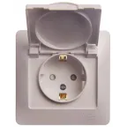 GLOSSA Розетка с заземлением со шторками с крышкой белая в сборе IP20