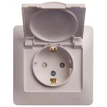 GLOSSA Розетка с заземлением со шторками с крышкой белая в сборе IP20