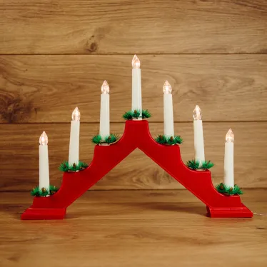 Новогодняя горка 7 свечек, цвет корпуса: Красный, цвет свечения: ТЕПЛЫЙ БЕЛЫЙ | 501-082 | NEON-NIGHT