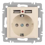 Розетка Intro Accent 6-410-02 , P+E Schuko со шторками, 16А-250В + 2хUSB, IP20, СУ, слоновая кость