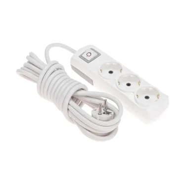 Удлинитель PREMIUM 3 гнезда, 5м, 3х1,5мм², с/з, с выключателем, белый | 13-4105 | REXANT