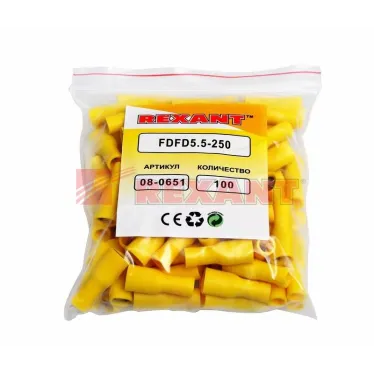 Клемма плоская полностью изолир РППи-м 6.0-(6.3) РпИмп 5,5-6-0,5 гнездо 6.6 мм 4-6 кв мм, REXANT