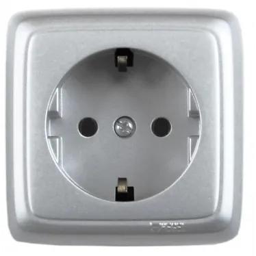 Розетка наружная с заземлением с изоляционной пластиной серебро