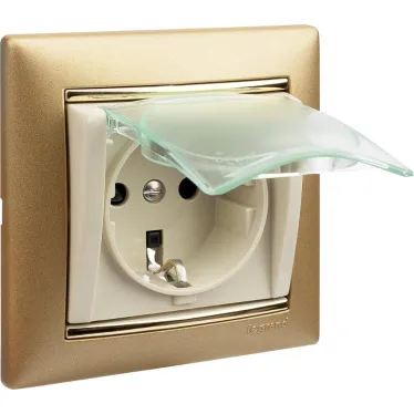 VALENA Розетка с заземлением со шторками с крышкой в рамку слоновая кость