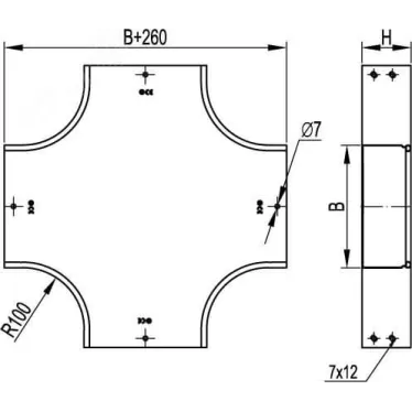 Ответвитель DPX крестообразный 300х80 в комплекте с крепежными элементами и соединительными пластинами