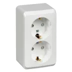 ЭТЮД Розетка двойная наружная с заземлением со шторками белая
