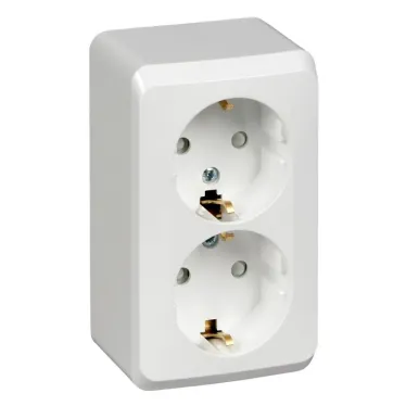 ЭТЮД Розетка двойная наружная с заземлением со шторками белая