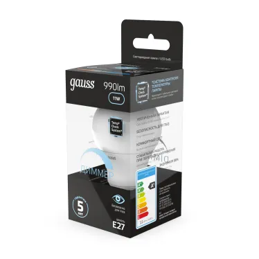 Лампа светодиодная LED 11Вт E27 220В 4100К A60, диммируемая | 102502211-D | Gauss