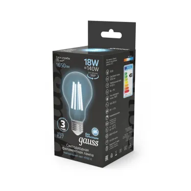 Лампа светодиодная Filament А60 18W 1650lm 4100К Е27 LED 1/10/40 | 102902218 | Gauss