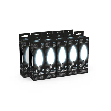 Лампа светодиодная Filament Свеча 9W 610lm 4100К Е14 milky LED 1/10/50 | 103201209 | Gauss