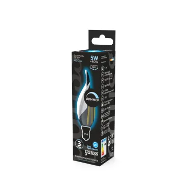 Лампа светодиодная LED 5Вт E14 220В 4100К свеча на ветру, диммируемая | 104801205-D | Gauss